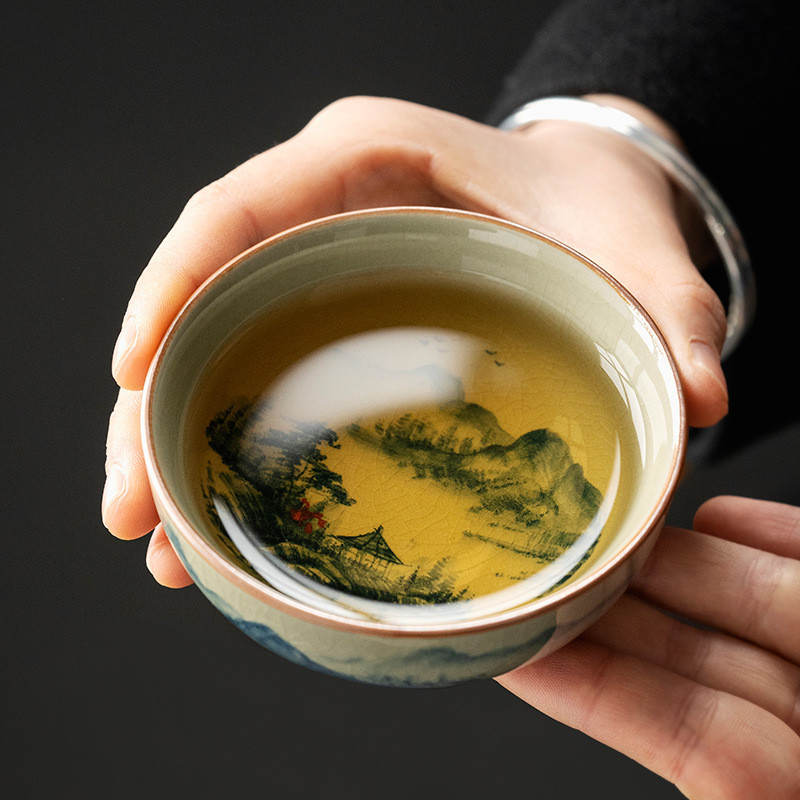 Kézzel festett pu er tál csésze kínai antik táj kerámia Jingdezheng csészék teáscsésze készlet teásedény hajó bögrék teaszertartáshoz