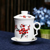 Kék-fehér porcelán kerámia irodai teáscsésze fedővel és szűrővel Kreatív kerámia, kézzel festett vizespohár ajándék italos edény