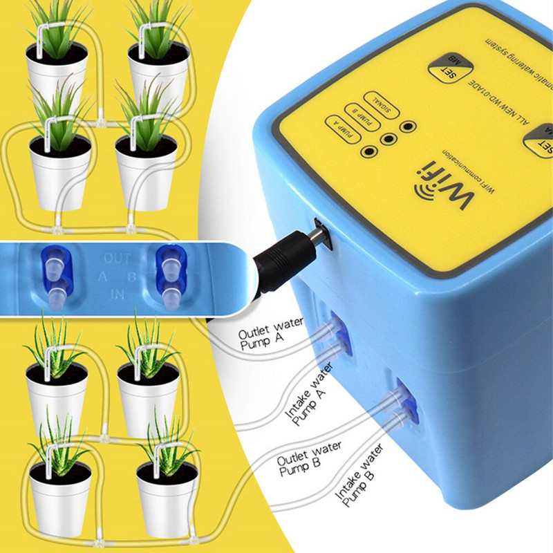 Dispozitiv inteligent de udare WIFI, pompă dublă, sistem automat de irigare prin picurare, controler APP de la distanță pentru plante de grădină