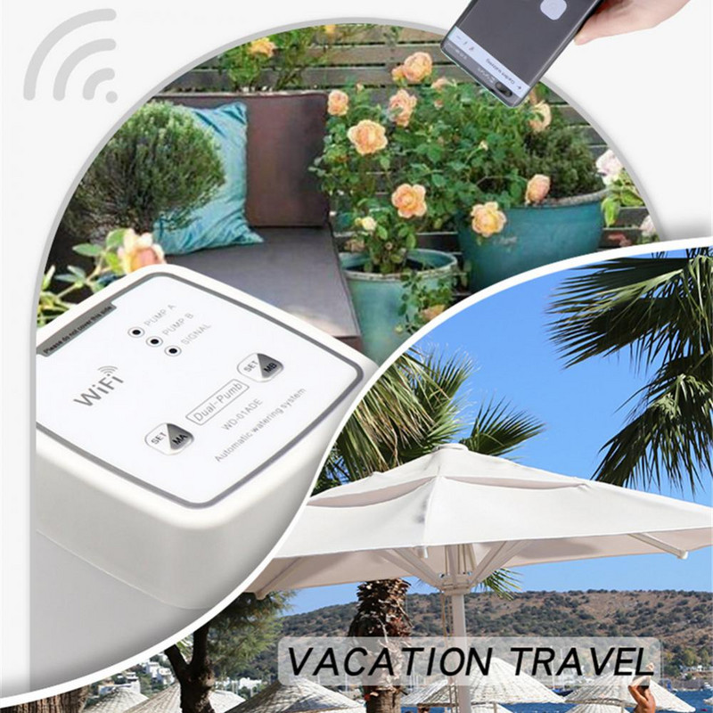 Dispozitiv inteligent de udare WIFI, pompă dublă, sistem automat de irigare prin picurare, controler APP de la distanță pentru plante de grădină