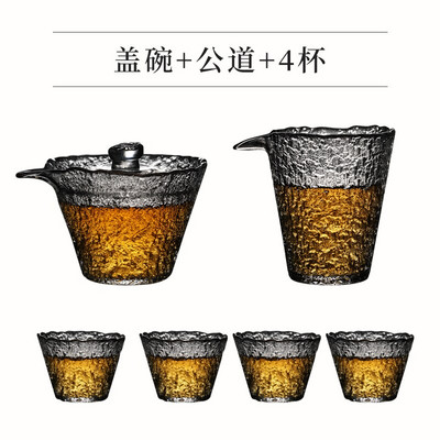 Japán stílusú üveg teáscsésze kalapács Gaiwan Gongdao Kung Fu teáskészlet hőálló tálaló teástál fedéllel Arabica kávé