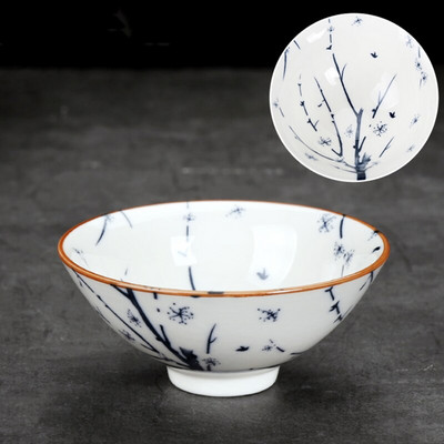 1 db, kézzel készített kék-fehér porcelán teáscsésze utazási kerámia teástál vízkőmentes, kézzel festett kúpos csésze meditációs csésze teáskészlet