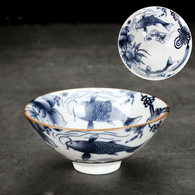1 db, kézzel készített kék-fehér porcelán teáscsésze utazási kerámia teástál vízkőmentes, kézzel festett kúpos csésze meditációs csésze teáskészlet