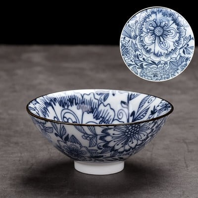 1 db, kézzel készített kék-fehér porcelán teáscsésze utazási kerámia teástál vízkőmentes, kézzel festett kúpos csésze meditációs csésze teáskészlet