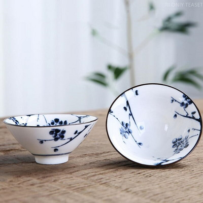 1 db, kézzel készített kék-fehér porcelán teáscsésze utazási kerámia teástál vízkőmentes, kézzel festett kúpos csésze meditációs csésze teáskészlet