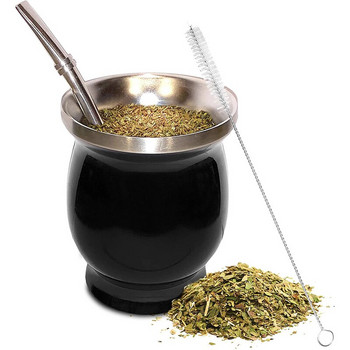 Yerba Mate Cup 304 από ανοξείδωτο ατσάλι Διπλό Τοίχωμα 8oz Αργεντινής Yerba Mate Σχήμα κολοκύθας με ψάθινο κουτάλι και βούρτσα καθαρισμού