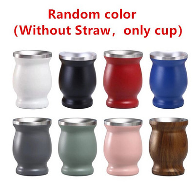 Yerba Mate Cup 304 nerūsējošā tērauda dubultsiena 8 unces Argentīnas Yerba Mate ķirbja forma ar salmu karoti un tīrīšanas suku