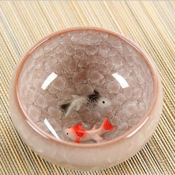Κινεζικό Ice Crackle Glaze Κεραμικά φλιτζάνια τσαγιού Anaglyph 3D Koi Fish Art Φλιτζάνι Μονό Τσάι Πολύχρωμο Κυπρίνος Fish Porcelain Tazza 1τμχ 60ml