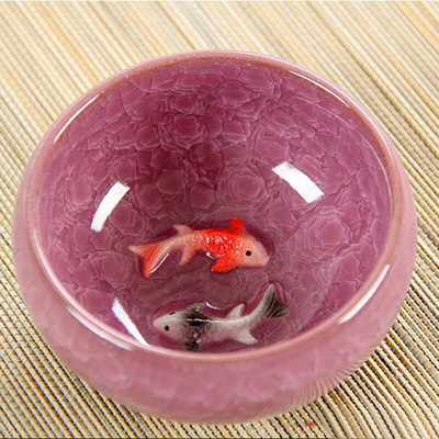 Kínai jégroppanó máz kerámia teáscsészék Anaglyph 3D Koi Fish Art Cup Single Tea Colorful Carp Fish Porcelán Tazza 1db 60ml