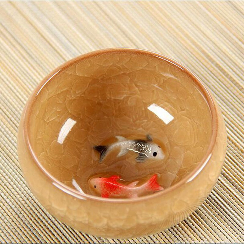 Kínai jégroppanó máz kerámia teáscsészék Anaglyph 3D Koi Fish Art Cup Single Tea Colorful Carp Fish Porcelán Tazza 1db 60ml