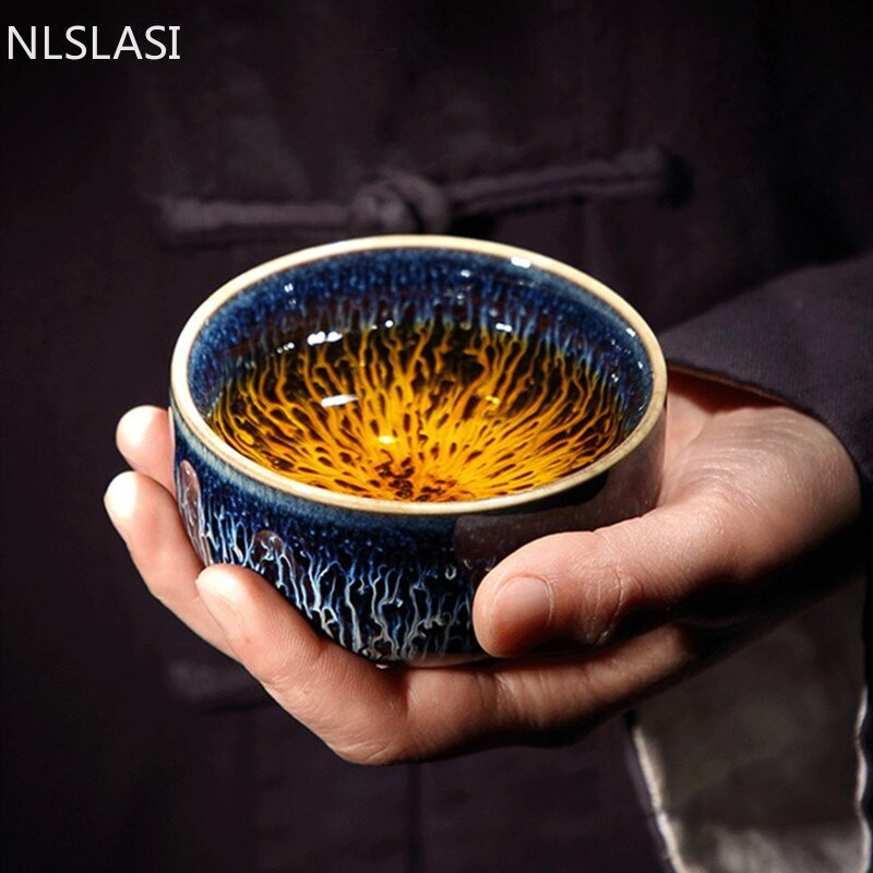 Jianzhan kínai dal-dinasztia stílusa Jian edény teáscsésze Retro kerámia teáscsésze kék kerámia teástál Otthoni teásedény Mestercsészék