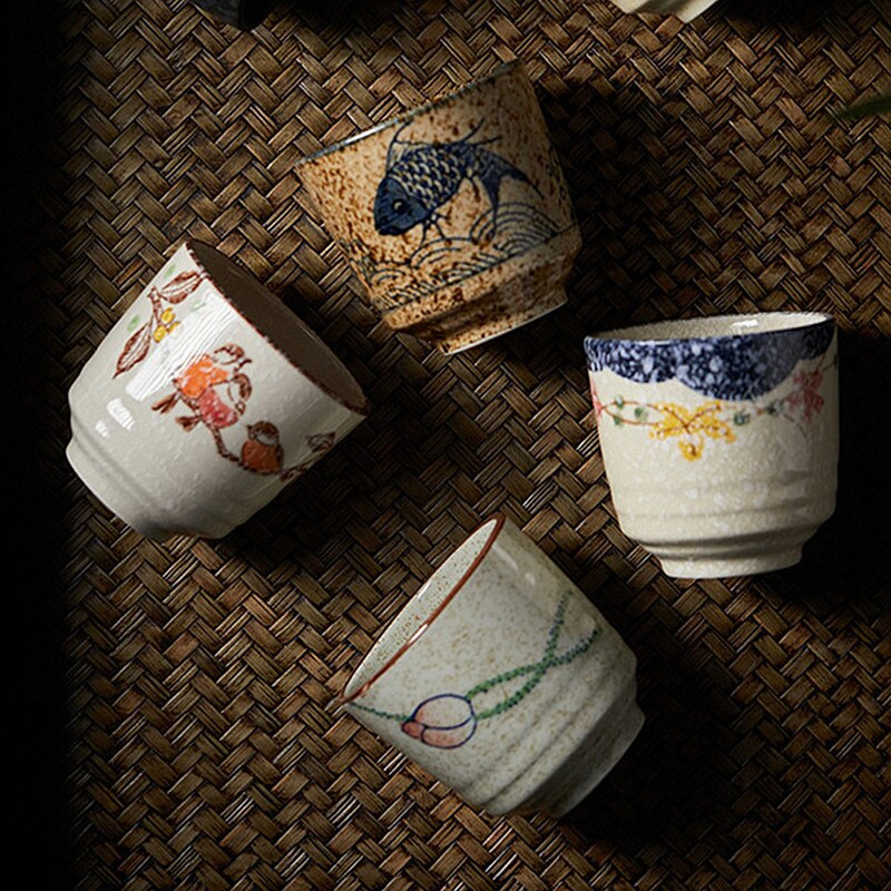 Japán stílusú vintage buborékos teáscsésze kerámia, kézzel készített kis porcelán bögrék mesteri szertartásos csészék Teaház étterem edények