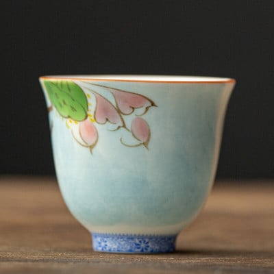 Retro keramikinis arbatos puodelis rankomis dažytas gėlių raštais meditacijos puodelis, vienas nešiojamasis kelioninis arbatos dubuo Pu'er Master puodelio arbatos rinkinys 50 ml