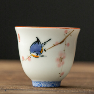 Retro keramikinis arbatos puodelis rankomis dažytas gėlių raštais meditacijos puodelis, vienas nešiojamasis kelioninis arbatos dubuo Pu'er Master puodelio arbatos rinkinys 50 ml