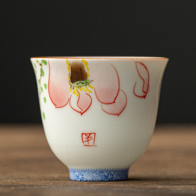 Retro keramikinis arbatos puodelis rankomis dažytas gėlių raštais meditacijos puodelis, vienas nešiojamasis kelioninis arbatos dubuo Pu'er Master puodelio arbatos rinkinys 50 ml