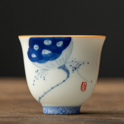 Retro keramikinis arbatos puodelis rankomis dažytas gėlių raštais meditacijos puodelis, vienas nešiojamasis kelioninis arbatos dubuo Pu'er Master puodelio arbatos rinkinys 50 ml