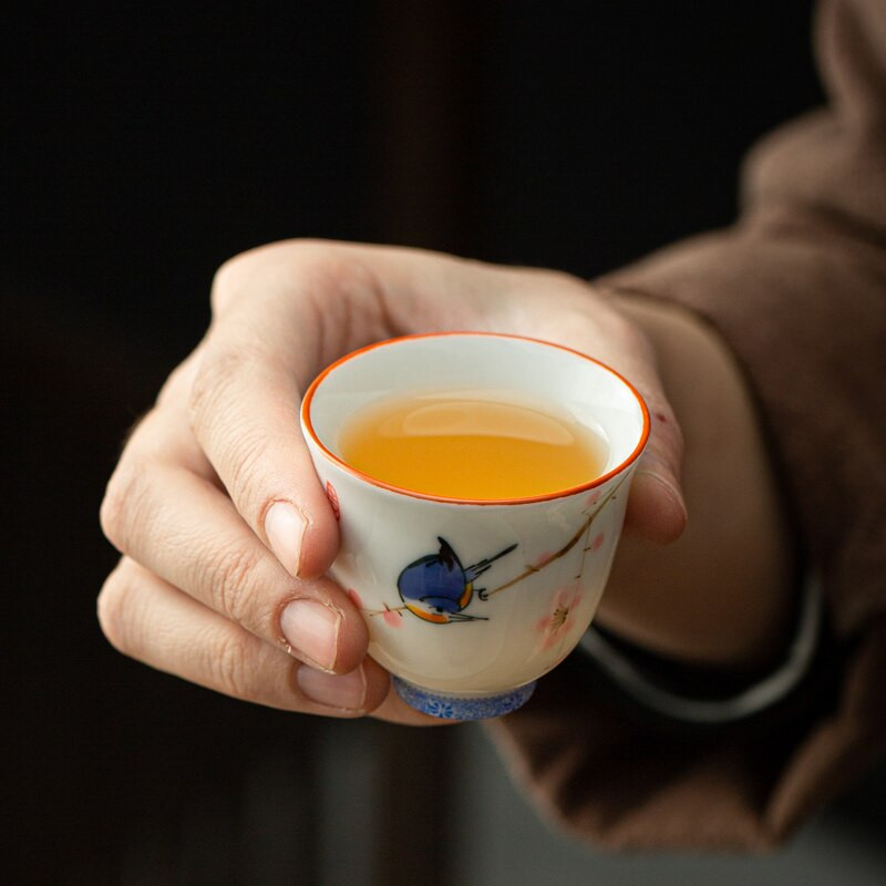 Retro keramikinis arbatos puodelis rankomis dažytas gėlių raštais meditacijos puodelis, vienas nešiojamasis kelioninis arbatos dubuo Pu'er Master puodelio arbatos rinkinys 50 ml