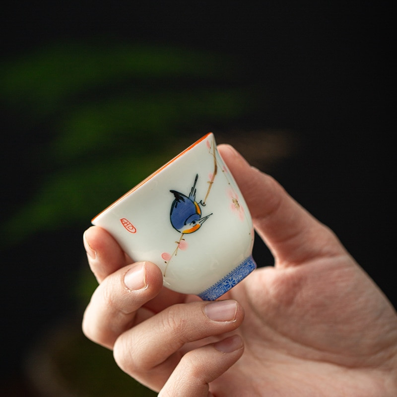 Retro keramikinis arbatos puodelis rankomis dažytas gėlių raštais meditacijos puodelis, vienas nešiojamasis kelioninis arbatos dubuo Pu'er Master puodelio arbatos rinkinys 50 ml