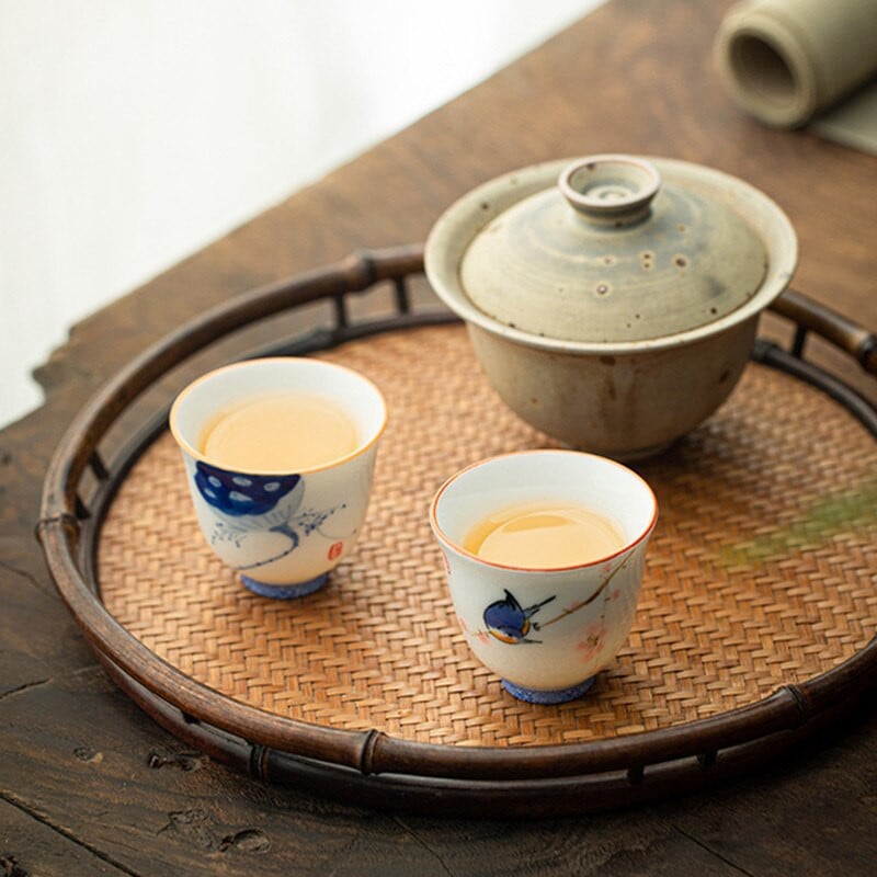 Retro keramikinis arbatos puodelis rankomis dažytas gėlių raštais meditacijos puodelis, vienas nešiojamasis kelioninis arbatos dubuo Pu'er Master puodelio arbatos rinkinys 50 ml