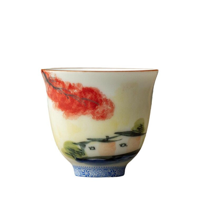 Retro keramikinis arbatos puodelis rankomis dažytas gėlių raštais meditacijos puodelis, vienas nešiojamasis kelioninis arbatos dubuo Pu'er Master puodelio arbatos rinkinys 50 ml