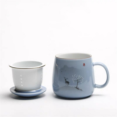 Чаша с керамичен филтър Проста чаша за чай с голям капацитет, домакинска чаша за кафе с капак, порцеланова чаша за разделяне на офис чай