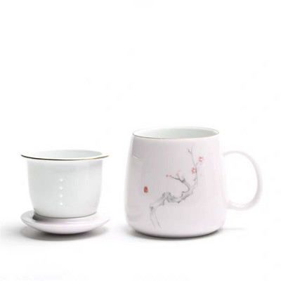 Чаша с керамичен филтър Проста чаша за чай с голям капацитет, домакинска чаша за кафе с капак, порцеланова чаша за разделяне на офис чай