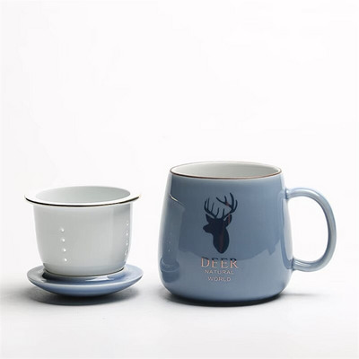 Чаша с керамичен филтър Проста чаша за чай с голям капацитет, домакинска чаша за кафе с капак, порцеланова чаша за разделяне на офис чай