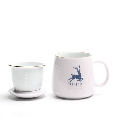 Чаша с керамичен филтър Проста чаша за чай с голям капацитет, домакинска чаша за кафе с капак, порцеланова чаша за разделяне на офис чай