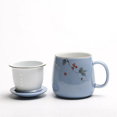 Чаша с керамичен филтър Проста чаша за чай с голям капацитет, домакинска чаша за кафе с капак, порцеланова чаша за разделяне на офис чай