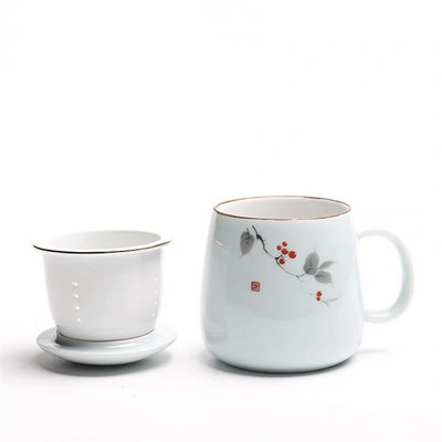 Чаша с керамичен филтър Проста чаша за чай с голям капацитет, домакинска чаша за кафе с капак, порцеланова чаша за разделяне на офис чай