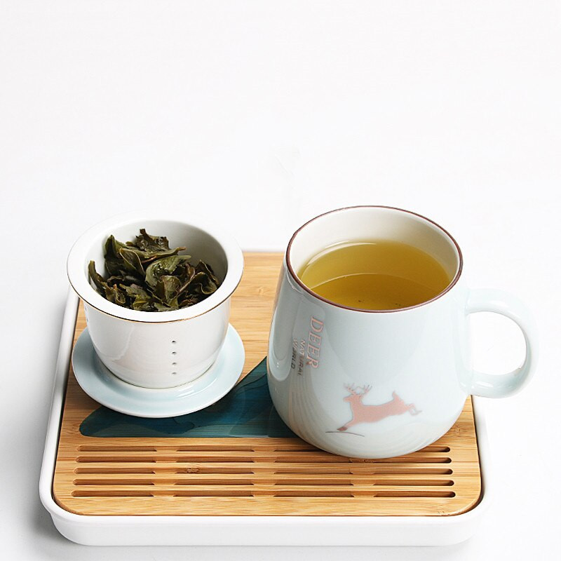 Чаша с керамичен филтър Проста чаша за чай с голям капацитет, домакинска чаша за кафе с капак, порцеланова чаша за разделяне на офис чай