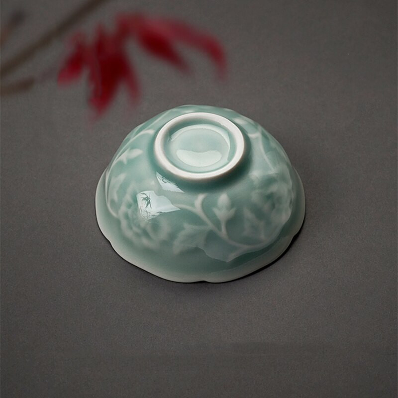 2 buc/lot Celadon Bujor Ceramic Cești frumoase Set de ceai de ceai castron de vin verde deschis pentru ceremonia ceaiului căni de cafea ceașcă de ceai