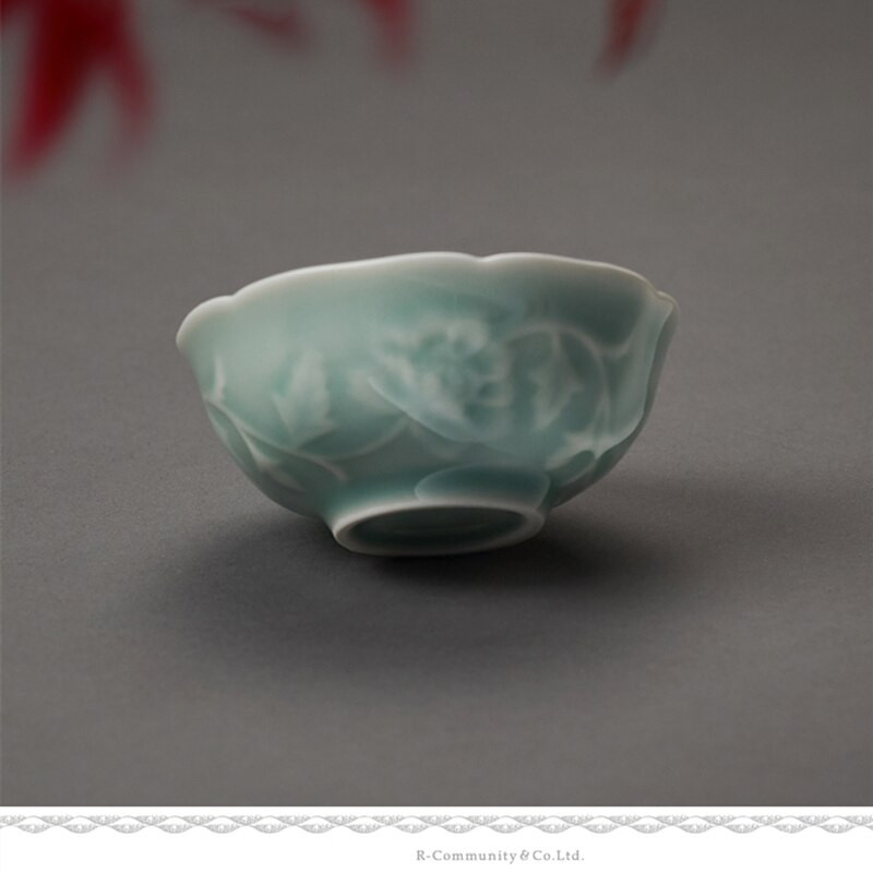 2 buc/lot Celadon Bujor Ceramic Cești frumoase Set de ceai de ceai castron de vin verde deschis pentru ceremonia ceaiului căni de cafea ceașcă de ceai