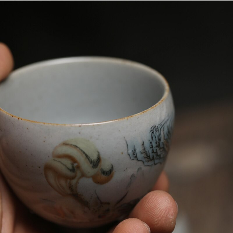 Hegyi és tengeri klasszikusok Vintage kínai kerámia csészék teáscsésze készlet teáskészlet Állatok tál teaszertartáshoz teáscsésze Sárkány hordó