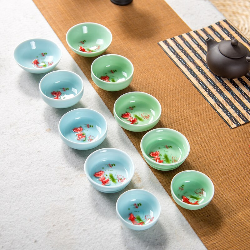 Kínai teáscsésze porcelán celadon halpohár Készlet edény Italkészlet Kerámia Kínai Kung Fu ajándék