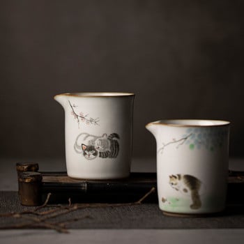 300ml Creative Retro Cute Cat Gong Dao Cup Κεραμικές στάμνες τσαγιού Chahai Chinese Kung Fu Tea Αξεσουάρ Σετ τσαγιού Προμήθειες Χειροτεχνίες