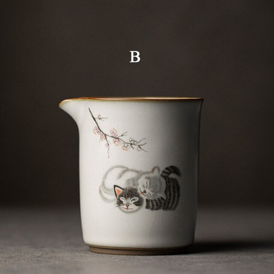 300 ml Kreatív Retro Aranyos macska Gong Dao csésze kerámia teakancsók Chahai kínai kung fu teatartozékok teáskészlet Kellékek kézműves