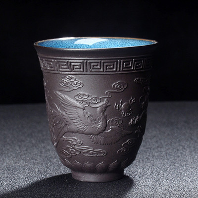 Boutique Zisha šalica za čaj velikog kapaciteta Ručno izrađena reljefna Sutra u obliku srca Art Tea Jianzhan Kineska zdjela za čaj Čajni set Dodaci Master Cup