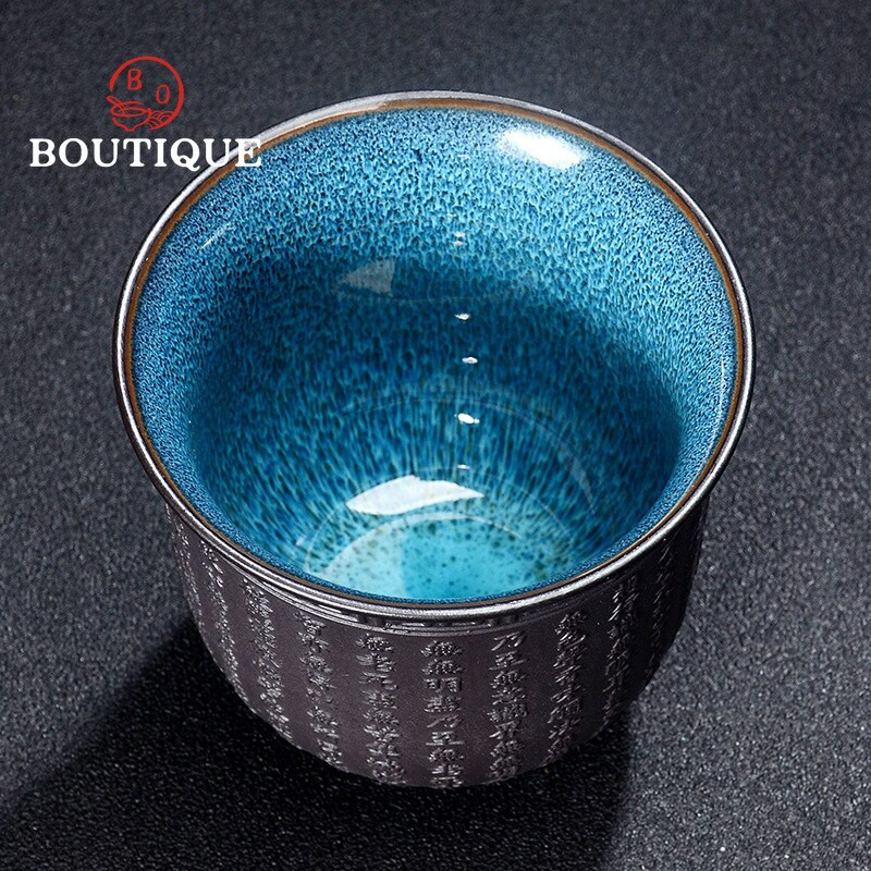 Boutique Zisha ceașcă de ceai de mare capacitate, realizată manual, în relief, ceai de artă Sutra de inimă, bol chinezesc Jianzhan pentru set de ceai Accesorii Master Cup
