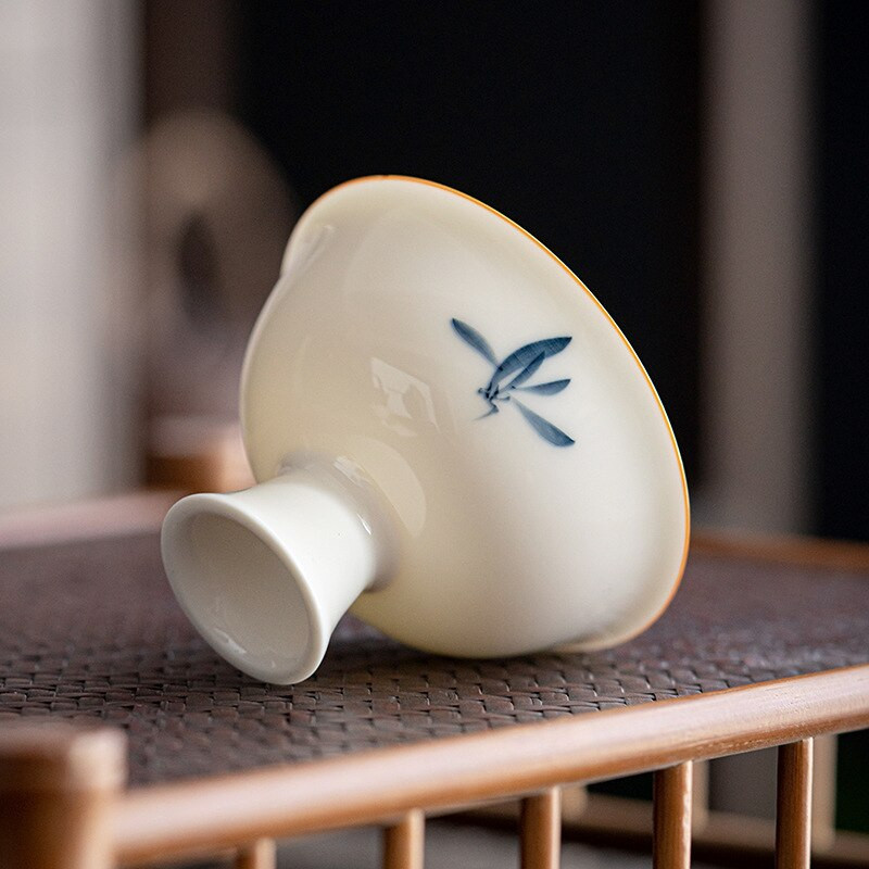 70 ml tiszta, kézzel festett pillangó orchidea teásserleg fehér porcelán teáscsésze Kung fu tea mesterpohár teásedény ceremónia