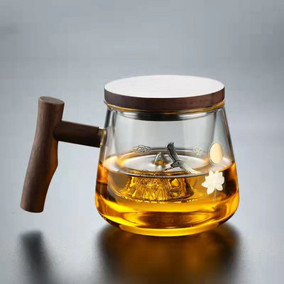 Luksusa biroja stikla tējas krūze ar skaistu rakstu, augstas temperatūras izturības tējas krūze piena krūze Puer Oolong ziedu tējas krūzes