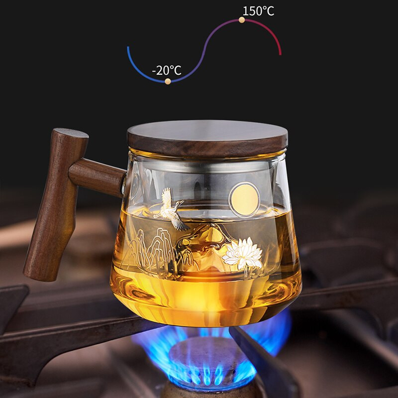 Ceașcă de ceai de sticlă de birou de lux cu model frumos, infuzor de ceai cu rezistență la temperaturi ridicate, ceașcă cu lapte, cești de ceai cu flori Puer Oolong