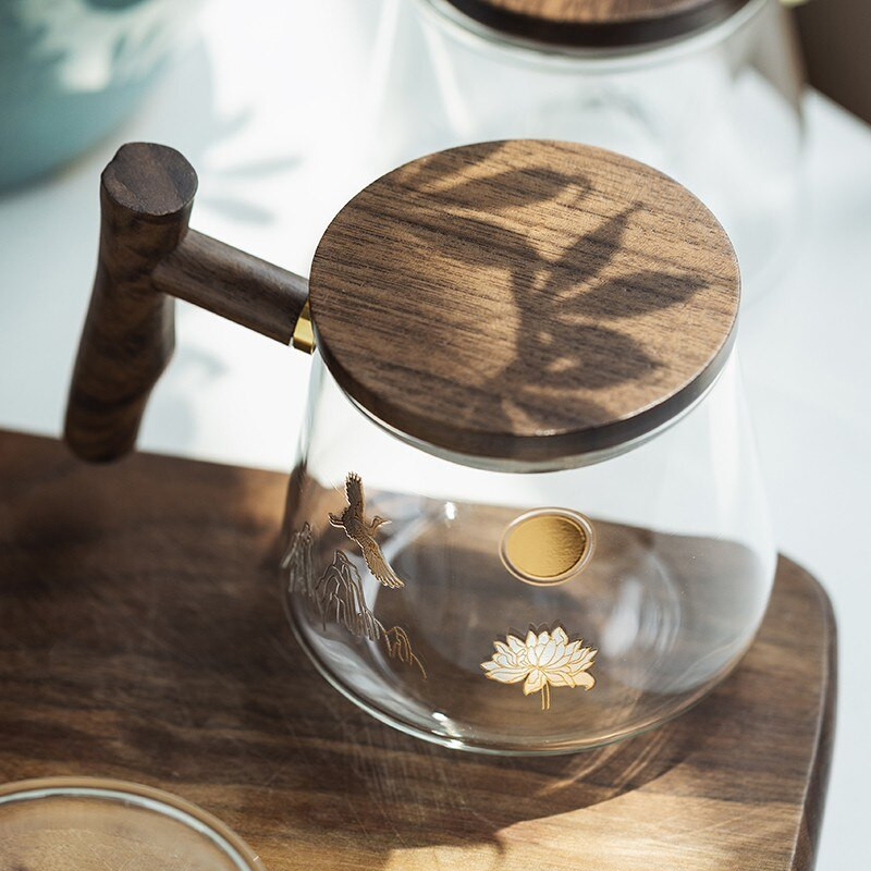 Ceașcă de ceai de sticlă de birou de lux cu model frumos, infuzor de ceai cu rezistență la temperaturi ridicate, ceașcă cu lapte, cești de ceai cu flori Puer Oolong