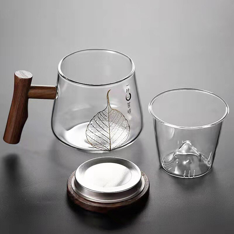 Ceașcă de ceai de sticlă de birou de lux cu model frumos, infuzor de ceai cu rezistență la temperaturi ridicate, ceașcă cu lapte, cești de ceai cu flori Puer Oolong