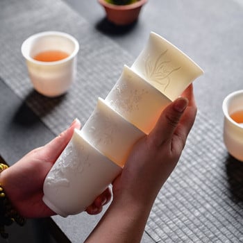 Κινεζικό φλιτζάνι τσαγιού από λευκή πορσελάνη Χέρι Τρισδιάστατο ανακούφιση Μπολ Τσάι Μεγάλης χωρητικότητας Αξεσουάρ Master Cup