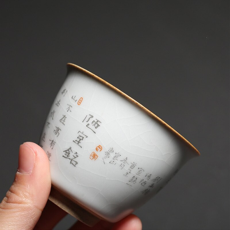 Retro Ru kemence kerámia teáscsésze utazási személyes szív Szútra meditációs csésze Kézzel készített butik teástál Mesterpohár Háztartási teáskészlet