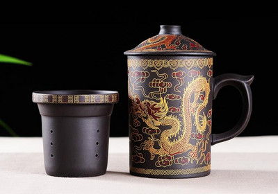 Yixing kézzel készített lila agyag pu'er teáscsésze szűrős kerámia csészékkel Irodai vizescsészék Ajándék utazási Kung Fu teáskészlet Italkészlet