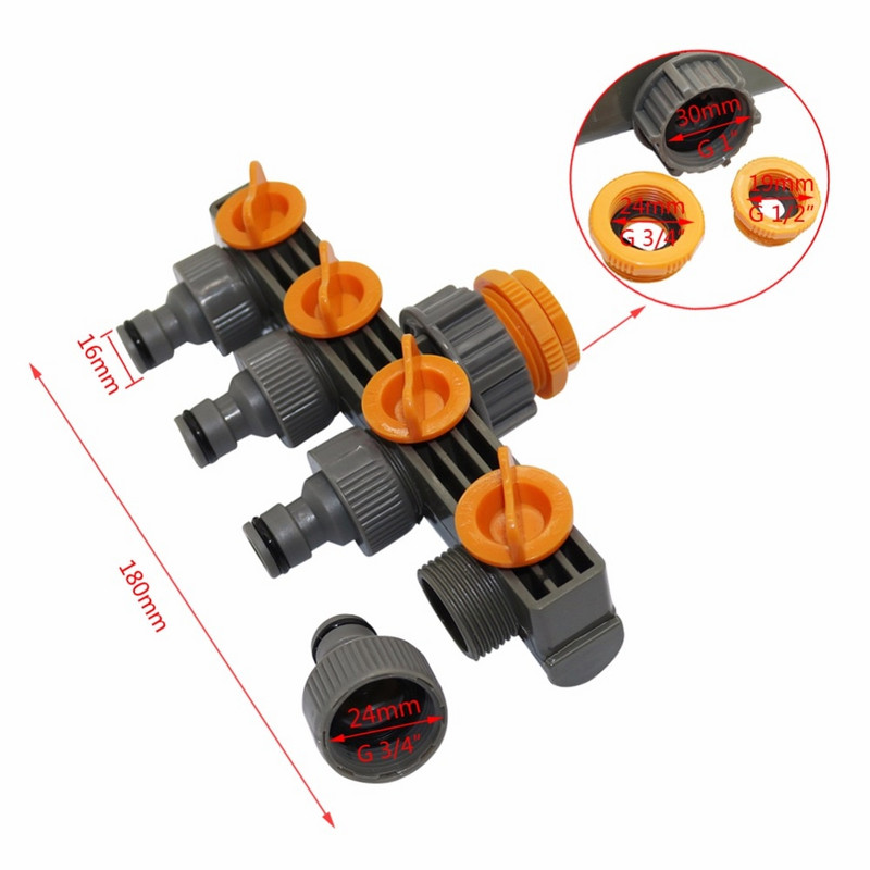 1" - 3/4" - 1/2" anya menetes 4 utas tömlőosztók automatikus öntözéshez vízcső összekötő időzítő kerti víz öntöző eszköz