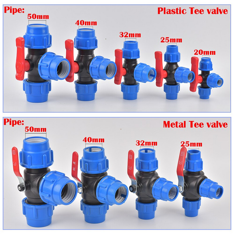 20/25/32/40/50 mm tee ristpistik PVC PE toru vasest südamikuga plastklapi ühenduspesa Aed Põllumajandus Kastmine