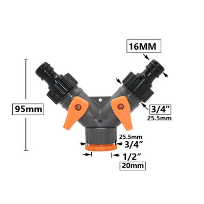 2 utas kerti csapvízelosztó Nő 1/2 3/4 kerti tömlő Y osztó öntözés állítható kapcsoló 1db